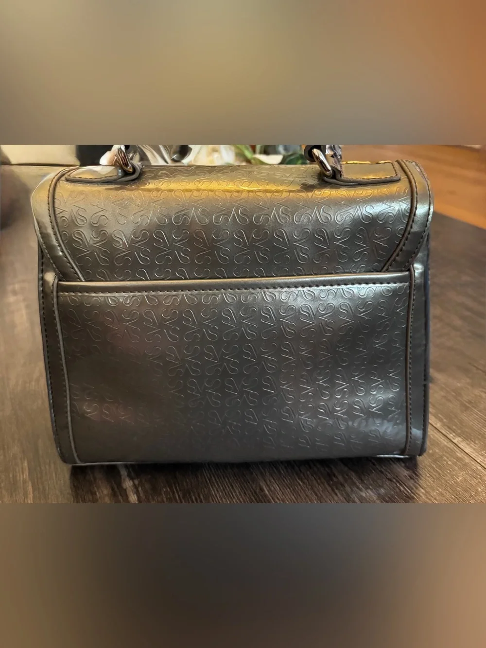Simply Vera Vera Wang Gray Embossed Satchel Turn Lock Top Handle Purse